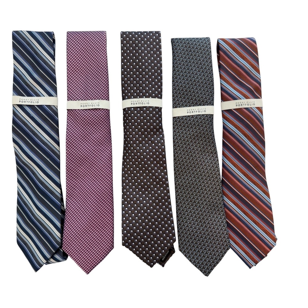 Perry Ellis Portfolio Men's Ties Classic business office casual Necktie Lot of 5